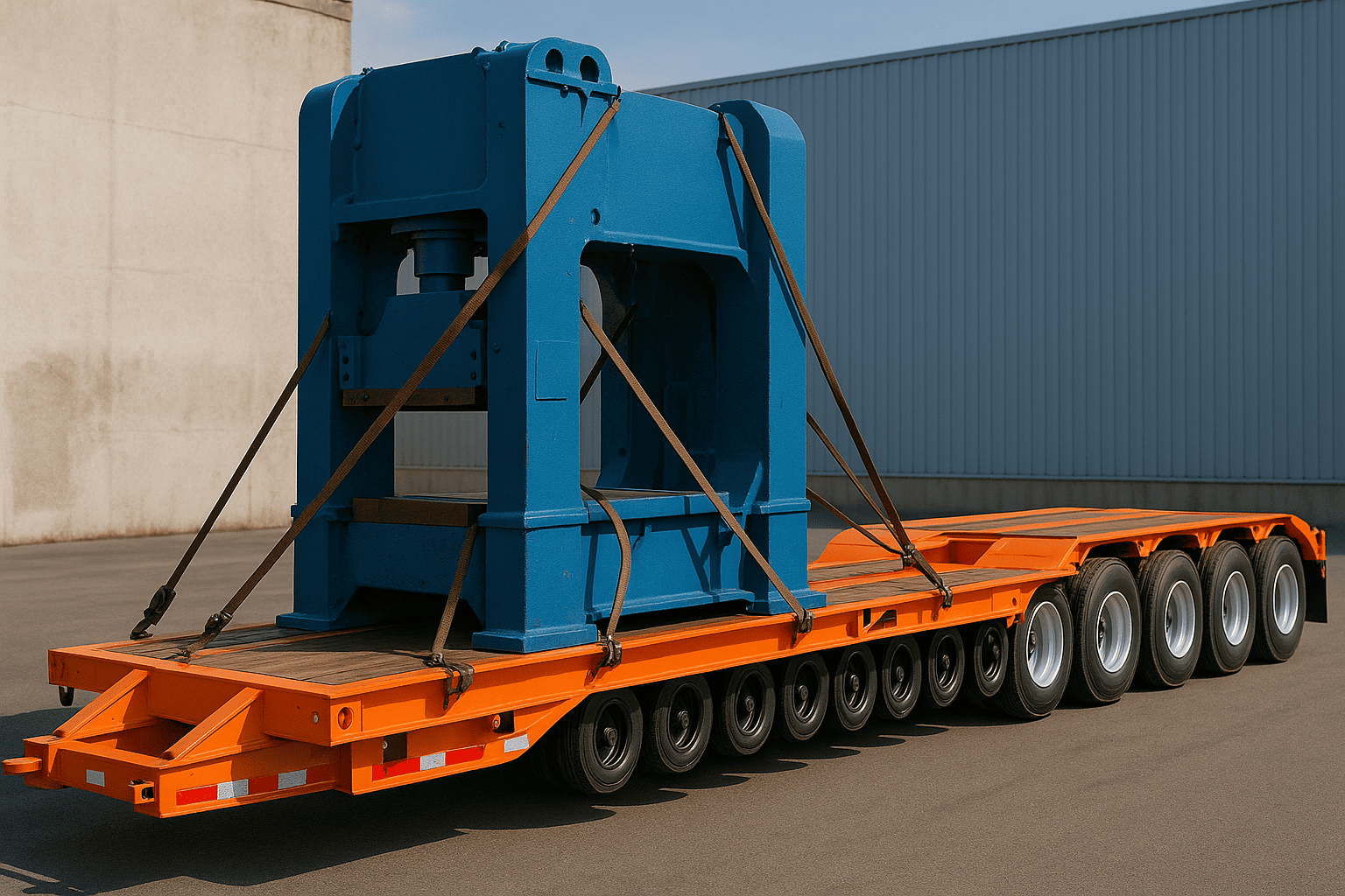 Heavy press secured on multi-axle RGN