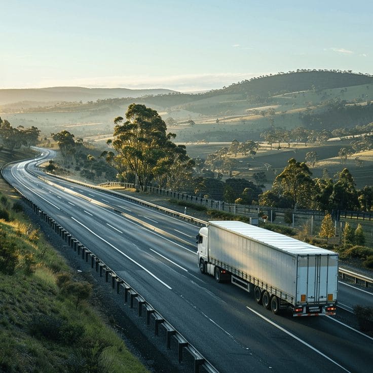 Loaded flatbed truck on highway